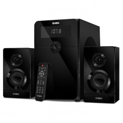 SVEN MS-2250 Black,  2.1 / 50W + 2x15W RMS, Bluetooth, FM-tuner, USB & SD card Input, Digital LED display, built-in clock, set the switch-off time, remote control, all wooden